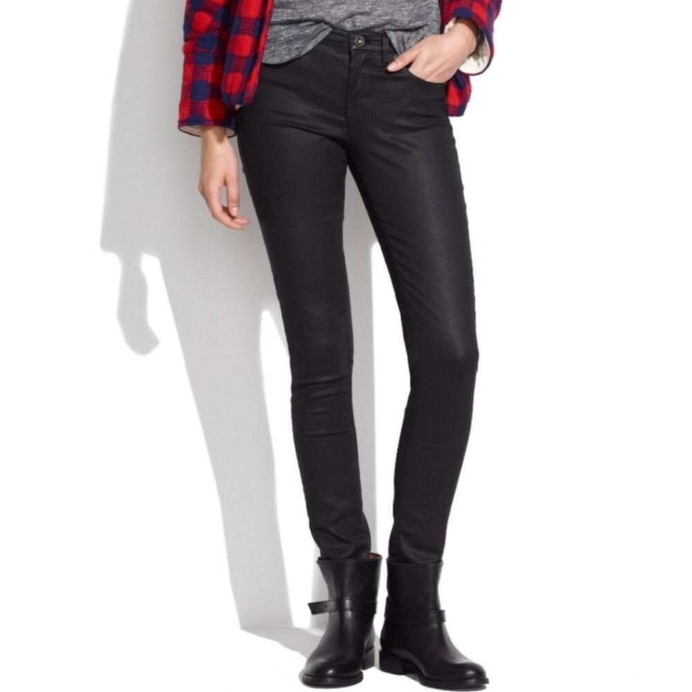 Madewell 9" High Rise Skinny Coated Denim Jeans Womens size 25 Black Stretch EUC
